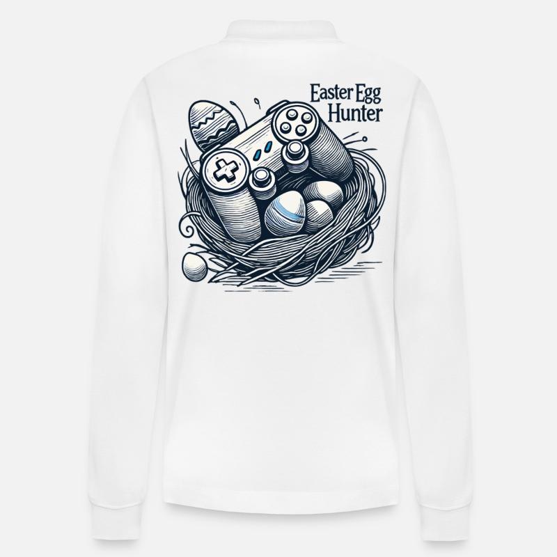 Osterei Jäger Gaming Controller Design - Stanley/Stella Unisex Bio-Langarm-Poloshirt Prepster - Weiß