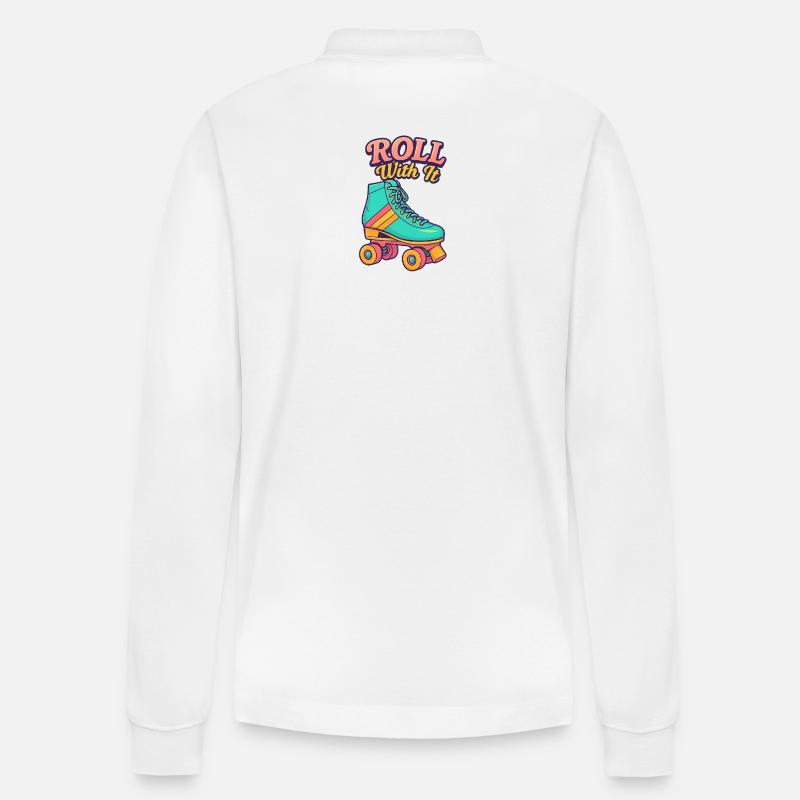 Retro Roller Skate Motiv Design - Stanley/Stella Unisex Bio-Langarm-Poloshirt Prepster - Weiß
