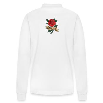 Blumenmotiv mit Botschaft - Stanley/Stella Unisex Bio-Langarm-Poloshirt Prepster - Weiß - Hinten - Anna (173cm)