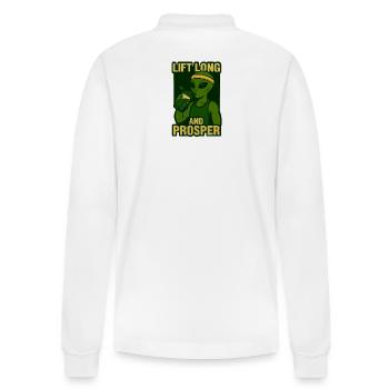 Alien Gym T-Shirt – Lift Long and Prosper  - Stanley/Stella Organic Unisex Long-Sleeved Polo Shirt Prepster - white - Back - Anna (173cm)