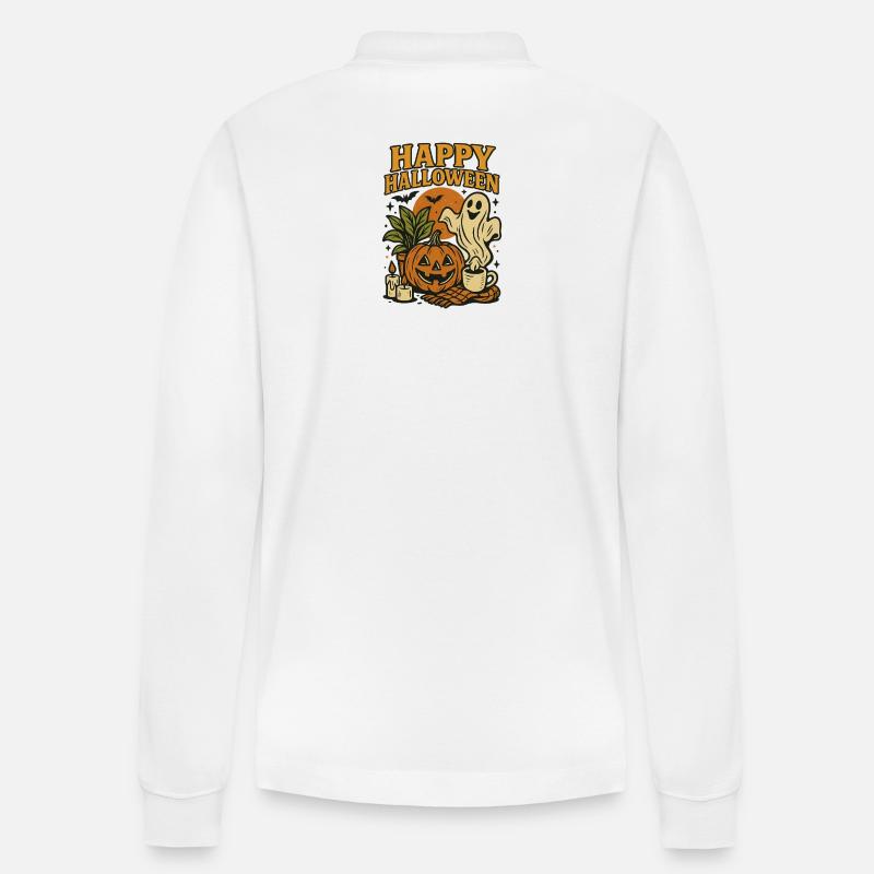 Happy_Halloweenn - Stanley/Stella Unisex Bio-Langarm-Poloshirt Prepster - Weiß