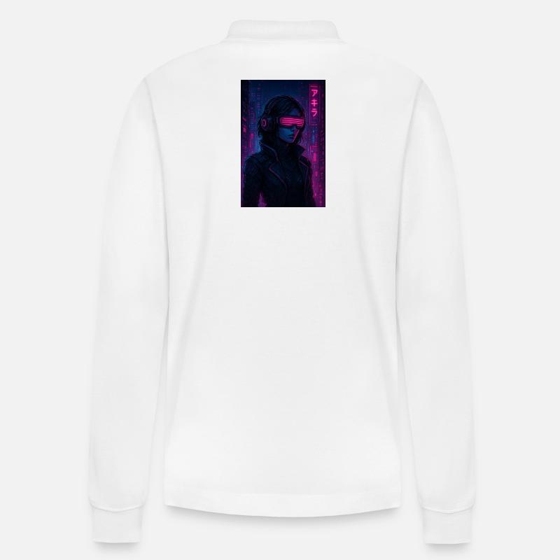 Cyberpunk Neon Pilot - Stanley/Stella Unisex Bio-Langarm-Poloshirt Prepster - Weiß