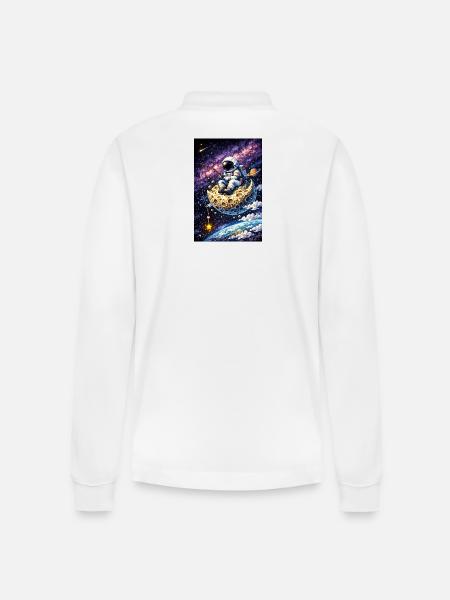 Astral fishing on the Moon - Stanley/Stella Organic Unisex Long-Sleeved Polo Shirt Prepster - white