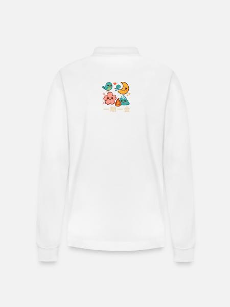 Kawaii一期一会 Motif Collection - Stanley/Stella Organic Unisex Long-Sleeved Polo Shirt Prepster - white