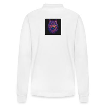 Neon Wolf Head Art - Stanley/Stella Organic Unisex Long-Sleeved Polo Shirt Prepster - white - Back - Anna (173cm)