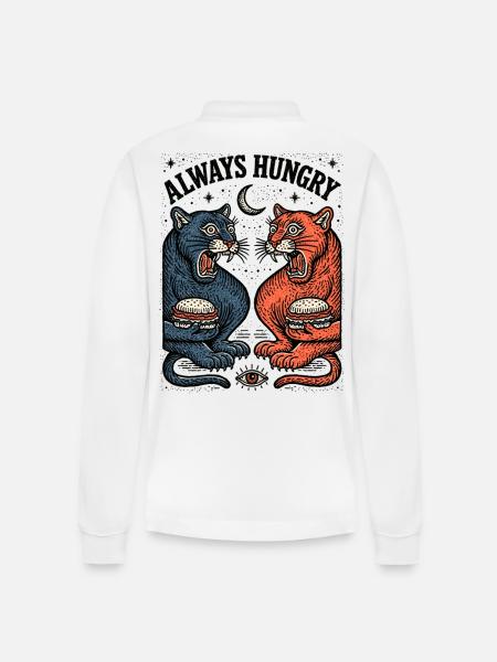 Immer Hungrig Katzenduo mit Burger - Stanley/Stella Unisex Bio-Langarm-Poloshirt Prepster - Weiß