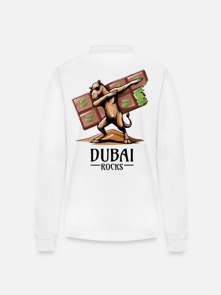 Dabbing dromedary and Dubai vibes - Stanley/Stella Organic Unisex Long-Sleeved Polo Shirt Prepster - white