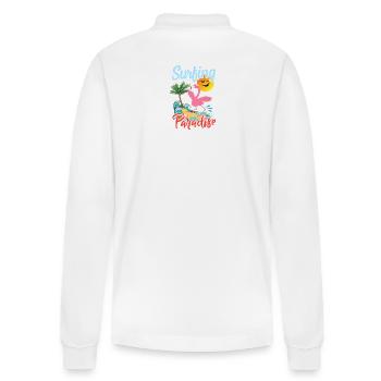 Surfing Flamingo Sonnenuntergang Design - Stanley/Stella Unisex Bio-Langarm-Poloshirt Prepster - Weiß - Hinten - Anna (173cm)