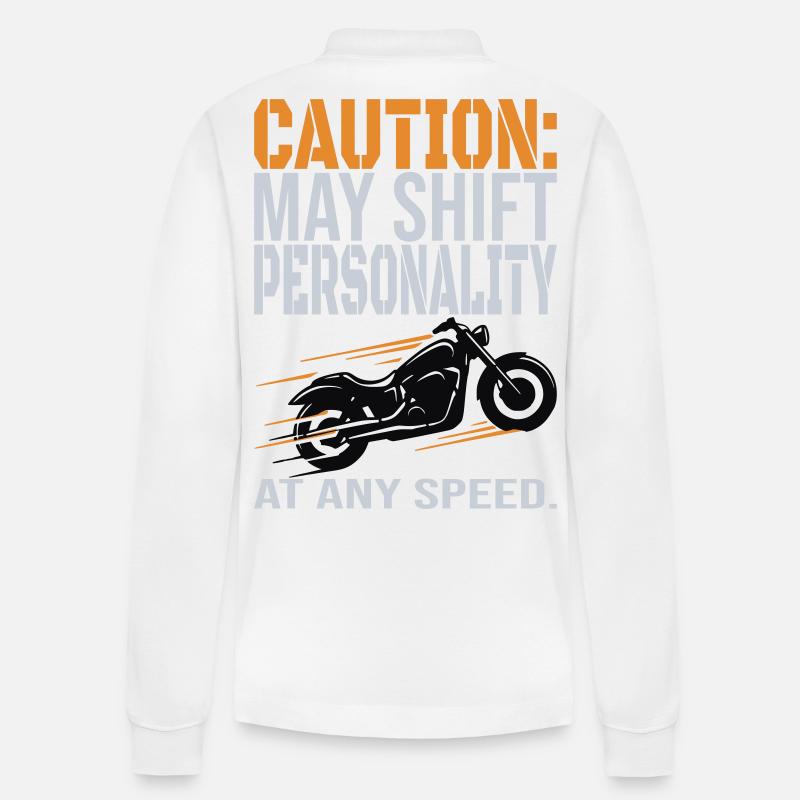 Caution – Personality Shift Biker Design - Stanley/Stella Unisex Bio-Langarm-Poloshirt Prepster - Weiß