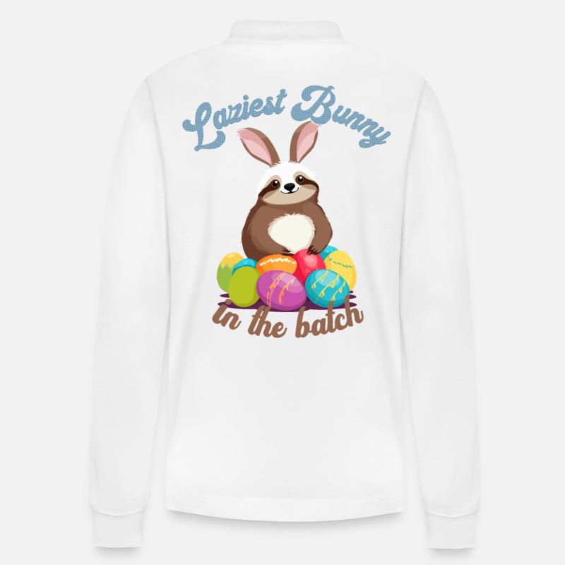 Lustiger Spruch Süßes Osterfaultier Fauler - Stanley/Stella Unisex Bio-Langarm-Poloshirt Prepster - Weiß