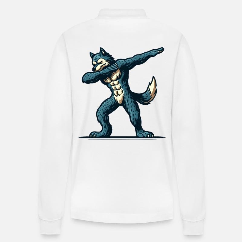 Dabbender Werwolf Lustiges Dabbing Design - Stanley/Stella Unisex Bio-Langarm-Poloshirt Prepster - Weiß