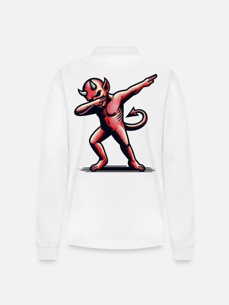 Dabbing Devil Grappig Dabbing Design Halloween - Stanley/Stella uniseks bio poloshirt met lange mouwen Prepster - wit