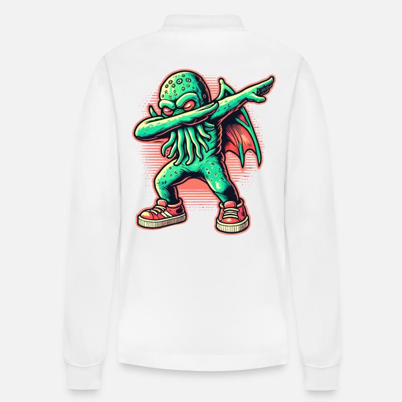 Lustiger Dabbender Cthulhu Dabbing Design - Stanley/Stella Unisex Bio-Langarm-Poloshirt Prepster - Weiß