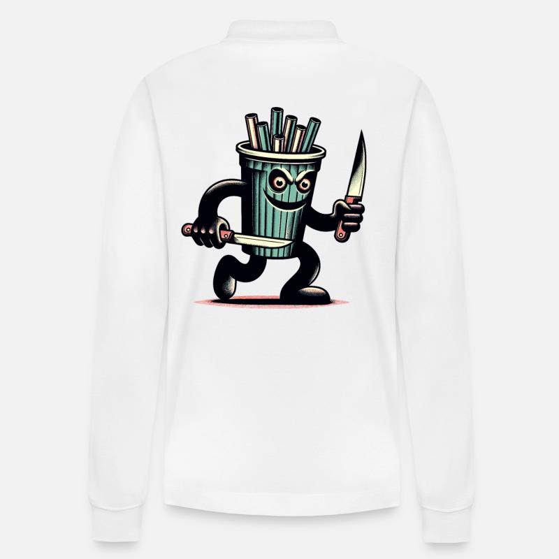 Scary Psycho Drinking Cup Drinks - Stanley/Stella Organic Unisex Long-Sleeved Polo Shirt Prepster - white