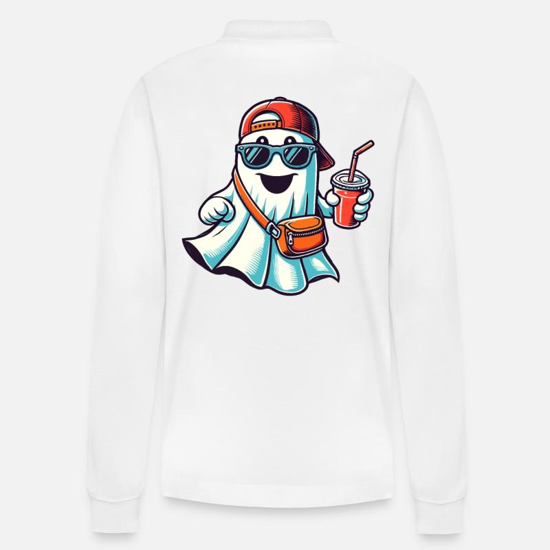 Boo-Jee Gespenst Lustiger Modischer Geist - Stanley/Stella Unisex Bio-Langarm-Poloshirt Prepster - Weiß