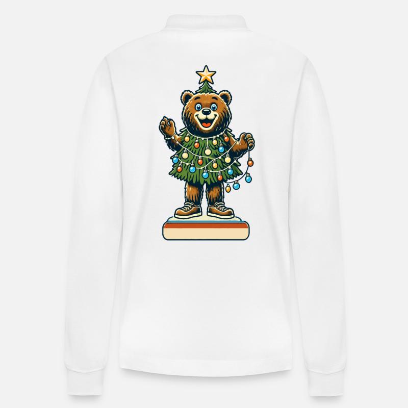Fröhlicher Bär Mit Weihnachtslichtern - Stanley/Stella Unisex Bio-Langarm-Poloshirt Prepster - Weiß