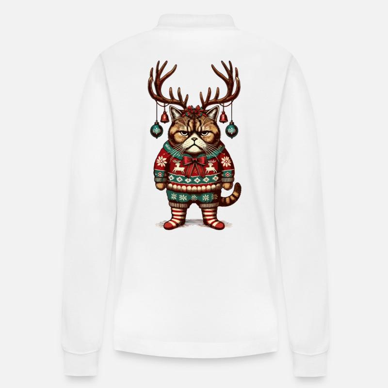 Mürrische Weihnachtskatze Mit Geweih - Stanley/Stella Unisex Bio-Langarm-Poloshirt Prepster - Weiß