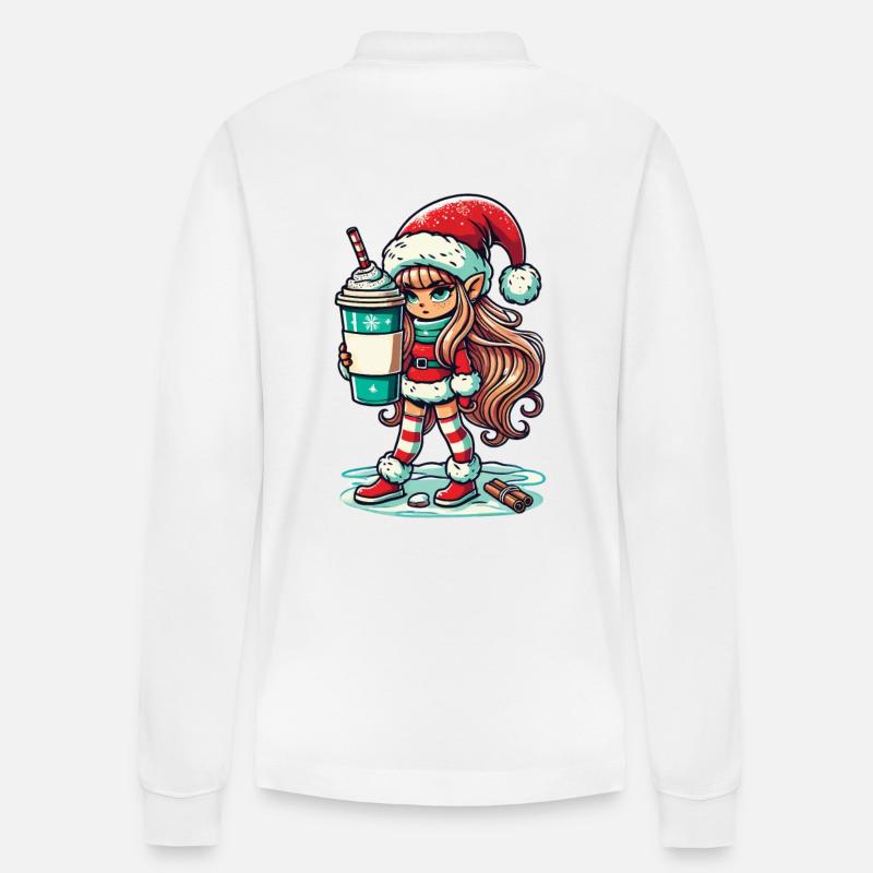 Nain de Noël au café - Polo à manches longues bio PREPSTER Stanley/Stella Unisexe - blanc