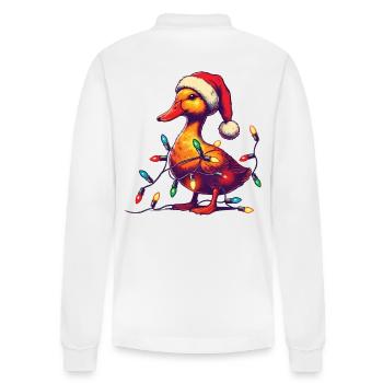 Weihnachten Lustige Ente Mit Lichterkette - Stanley/Stella Unisex Bio-Langarm-Poloshirt Prepster - Weiß - Hinten - Anna (173cm)