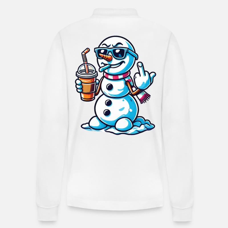 Cooler Schneemann Mit Mittelfinger Statement - Stanley/Stella Unisex Bio-Langarm-Poloshirt Prepster - Weiß