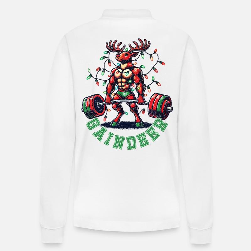 Weihnachts-Gewichtheber Rentier Gaindeer - Stanley/Stella Unisex Bio-Langarm-Poloshirt Prepster - Weiß