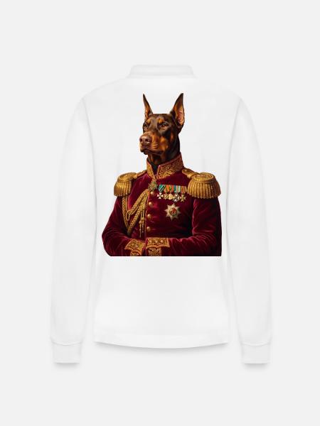 Doberman Portrait: The Royal General - Stanley/Stella Organic Unisex Long-Sleeved Polo Shirt Prepster - white