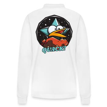 Silly Duck: Quawk! - Stanley/Stella Organic Unisex Long-Sleeved Polo Shirt Prepster - white - Back - Anna (173cm)