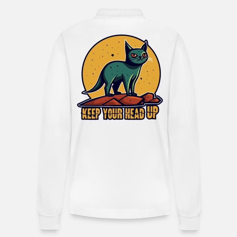 Kopf hoch, Katze - Stanley/Stella Unisex Bio-Langarm-Poloshirt Prepster - Weiß