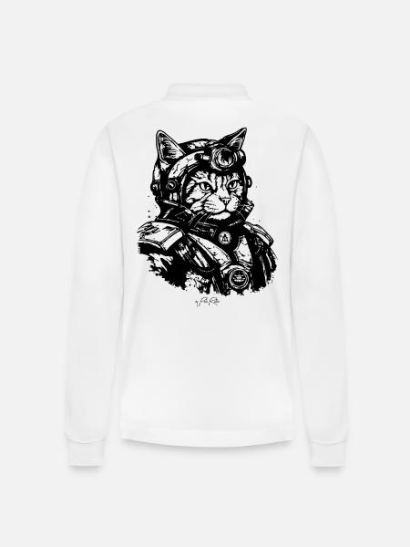 A Space Marine Cat - Stanley/Stella Organic Unisex Long-Sleeved Polo Shirt Prepster - white