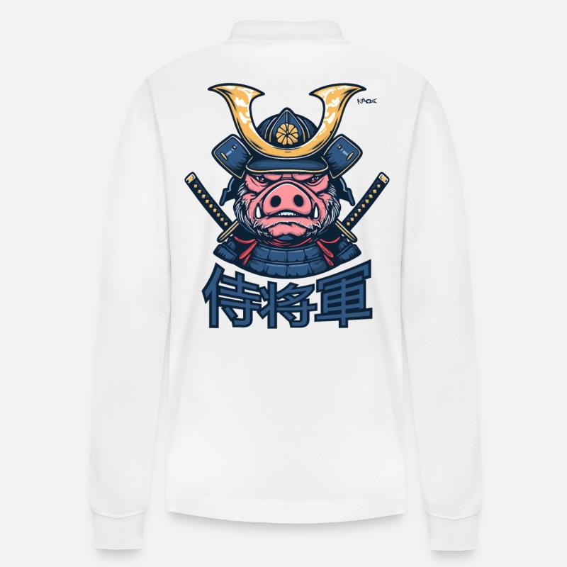 Shogun Cochon samouraï - Polo à manches longues bio PREPSTER Stanley/Stella Unisexe - blanc