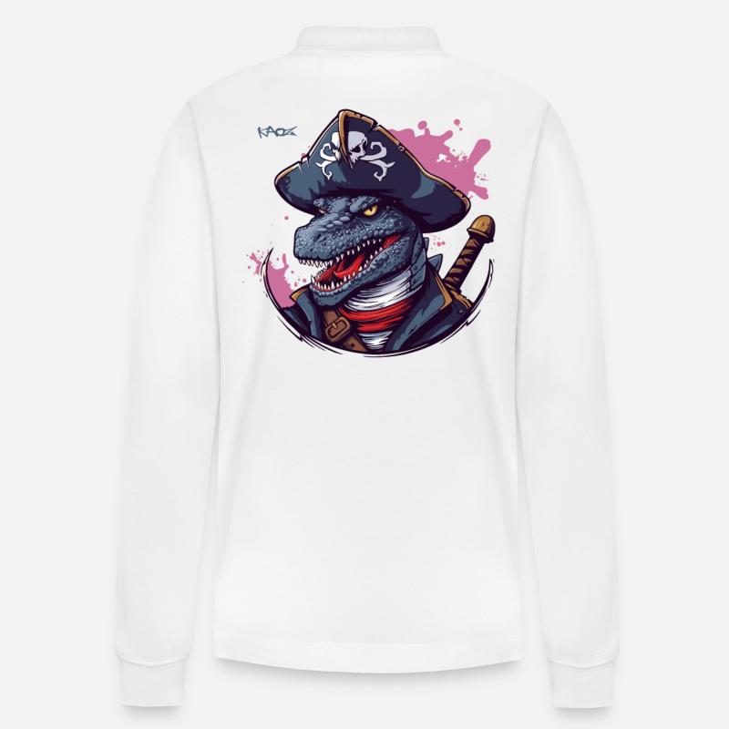 Der Dino-Echse-Pirat - Stanley/Stella Unisex Bio-Langarm-Poloshirt Prepster - Weiß