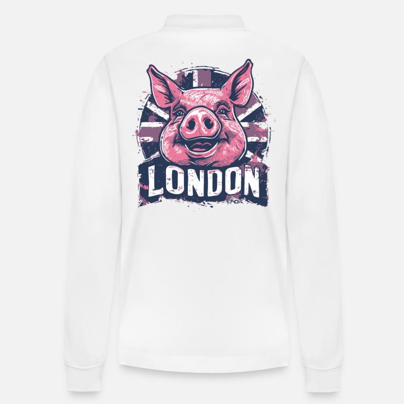 Drapeau britannique London Pig - Polo à manches longues bio PREPSTER Stanley/Stella Unisexe - blanc