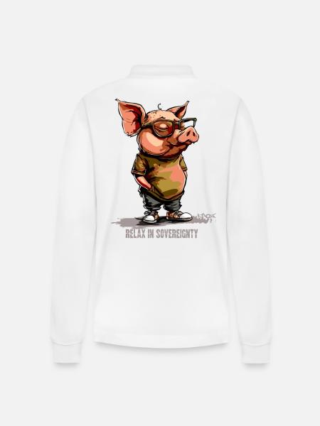Relaxed Sovereign Pig - Stanley/Stella Organic Unisex Long-Sleeved Polo Shirt Prepster - white
