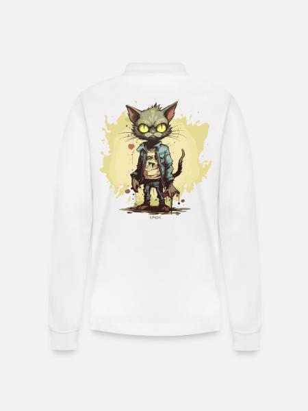 Stilfuld mode: zombiekat - Stanley/Stella Prepster økologisk unisex langærmet poloshirt - hvid