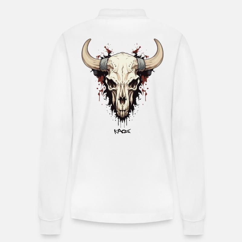 Le crâne d’une vache-taureau - Polo à manches longues bio PREPSTER Stanley/Stella Unisexe - blanc
