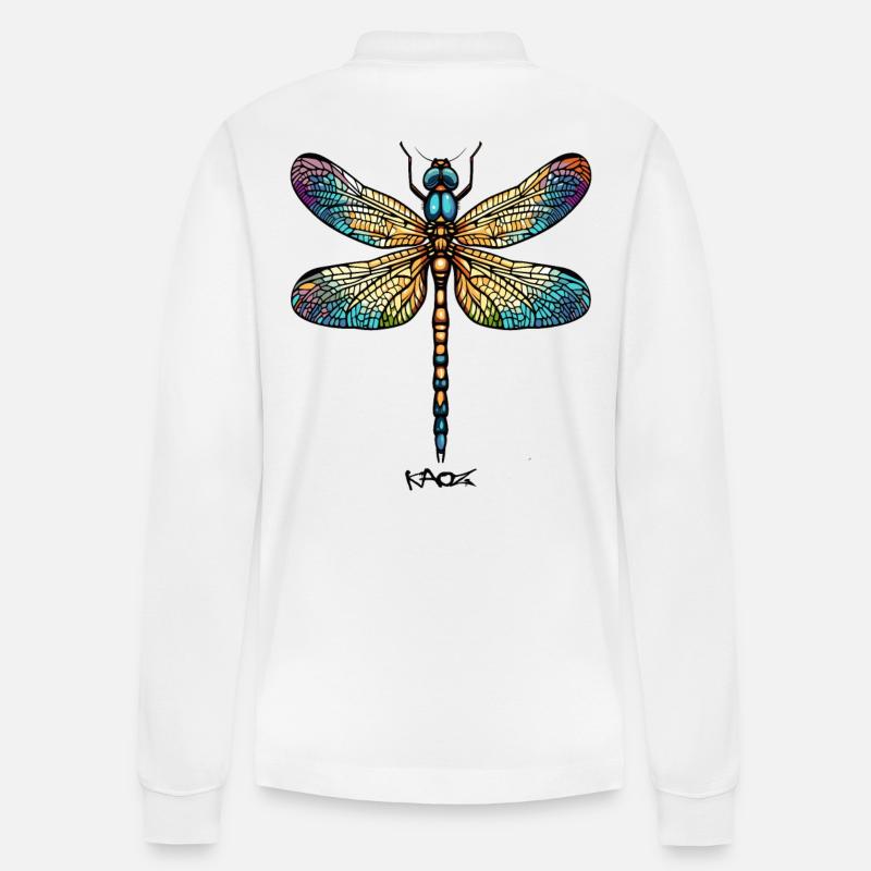 Eine farbenfrohe Libelle - Stanley/Stella Unisex Bio-Langarm-Poloshirt Prepster - Weiß