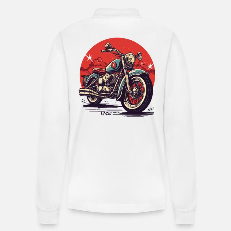 Großes Chopper-Motorrad - Stanley/Stella Unisex Bio-Langarm-Poloshirt Prepster - Weiß
