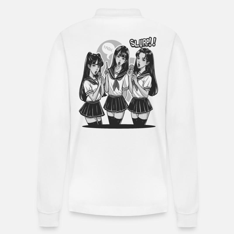 Anime Mädchen Design - Stanley/Stella Unisex Bio-Langarm-Poloshirt Prepster - Weiß