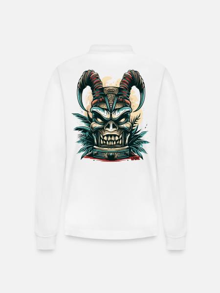 Hawaii Devil's Tiki - Stanley/Stella Organic Unisex Long-Sleeved Polo Shirt Prepster - white
