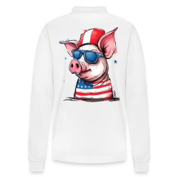 Pigtriotian Patriot : Cochon des États-Unis - Polo à manches longues bio PREPSTER Stanley/Stella Unisexe - blanc - Dos - Anna (173cm)