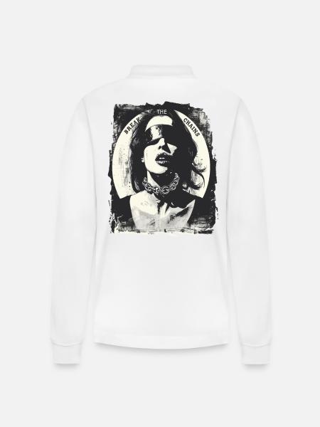 Woman, break the chains - Stanley/Stella Organic Unisex Long-Sleeved Polo Shirt Prepster - white