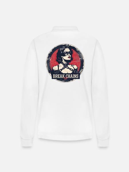 Checker: Break the chains - Stanley/Stella Organic Unisex Long-Sleeved Polo Shirt Prepster - white