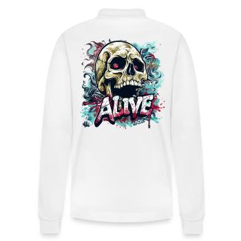 Dieser Totenkopf-Schädel lebt - Stanley/Stella Unisex Bio-Langarm-Poloshirt Prepster - Weiß - Hinten - Anna (173cm)