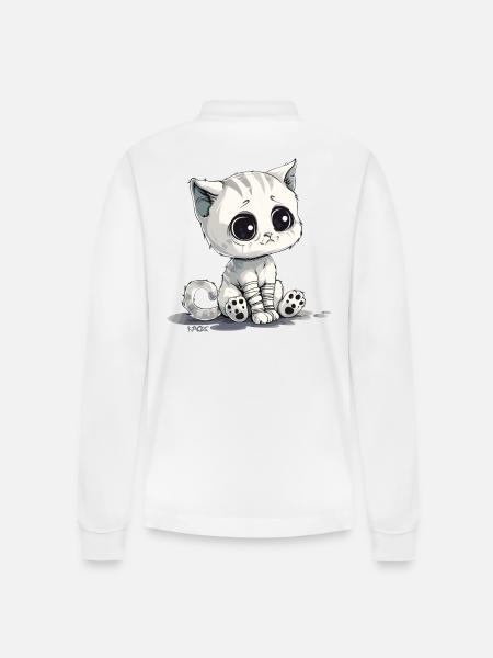 Cute little sad kitten - Stanley/Stella Organic Unisex Long-Sleeved Polo Shirt Prepster - white