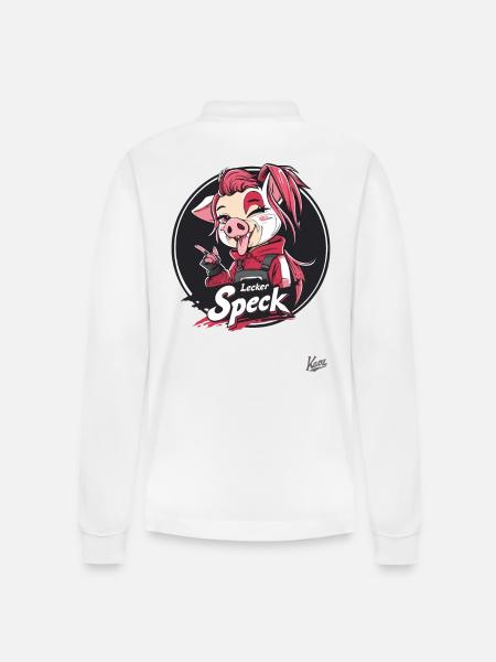 Anime-Schwein Maskottchen und Lecker Speck - Stanley/Stella Unisex Bio-Langarm-Poloshirt Prepster - Weiß