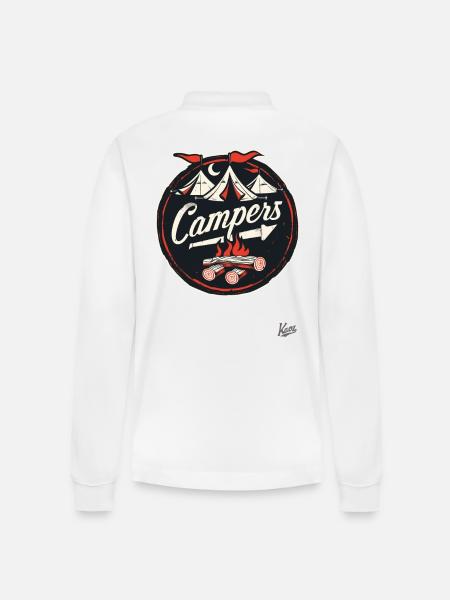 Camper mascot: campfires and tents - Stanley/Stella Organic Unisex Long-Sleeved Polo Shirt Prepster - white