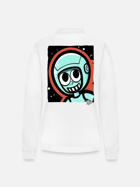 Funny Astronaut Explorer Cartoon - Stanley/Stella Organic Unisex Long-Sleeved Polo Shirt Prepster - white