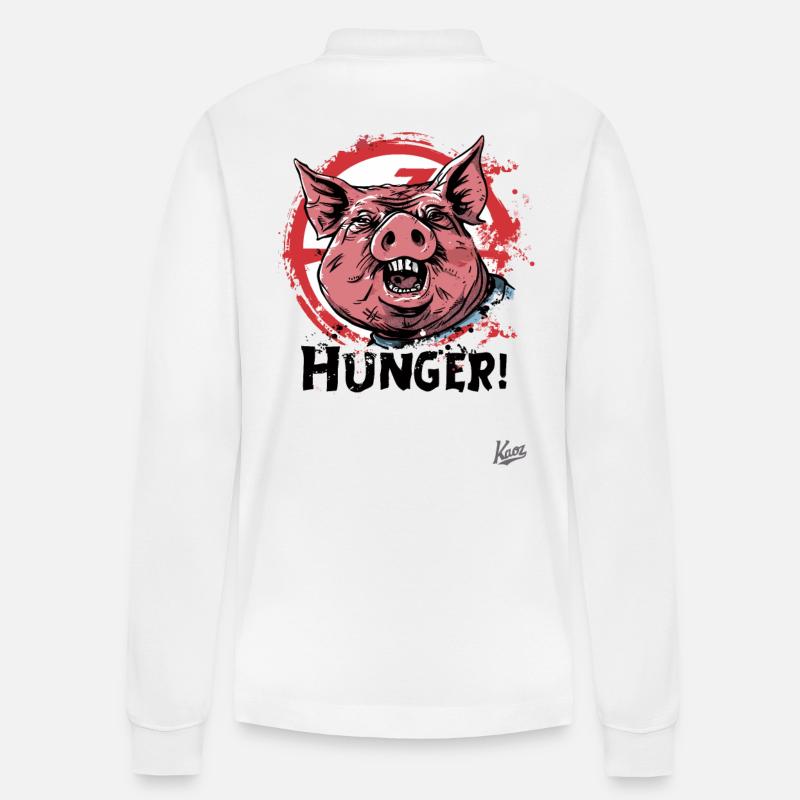 Fettes Schwein: Hunger! - Stanley/Stella Unisex Bio-Langarm-Poloshirt Prepster - Weiß