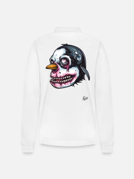 Penguin Mutant Zombie Skull Skull - Stanley/Stella Organic Unisex Long-Sleeved Polo Shirt Prepster - white