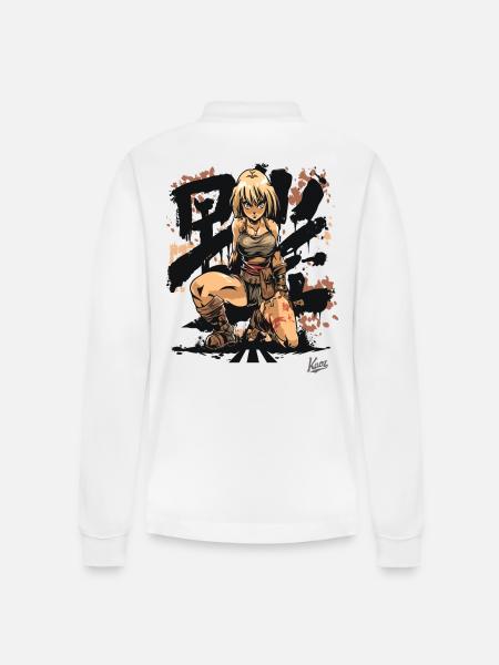 Barbarian Fighter & Sword Maiden - Stanley/Stella Organic Unisex Long-Sleeved Polo Shirt Prepster - white